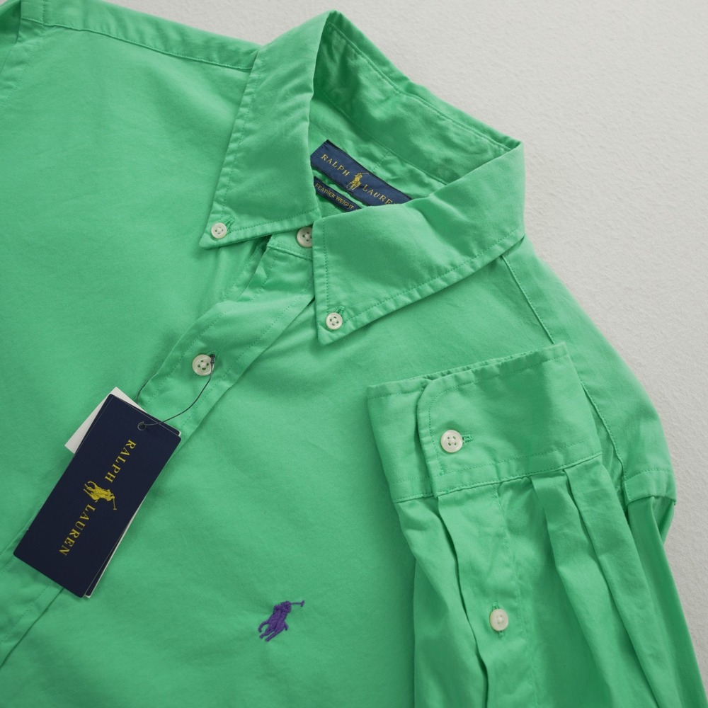 Polo Ralph Lauren Mens Featherweight Twill Button Down Shirt Green Pony‎ M NEW